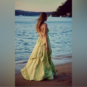 FP Beach Santa Luz Maxi Dress Muted Lime Green Boho Size Small
